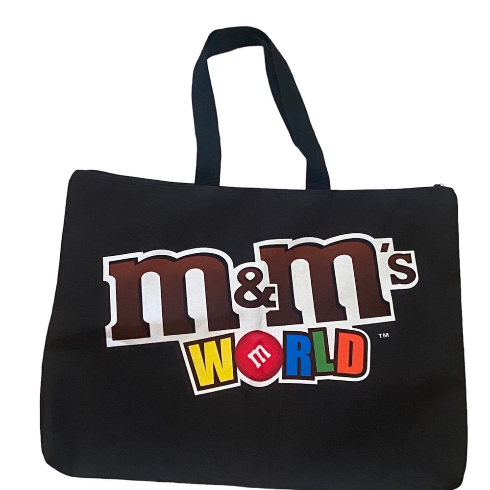 M&M’s WORLD Large Tote Carry Bag Colorful Double-Sided Graphics Zippered Top BIG